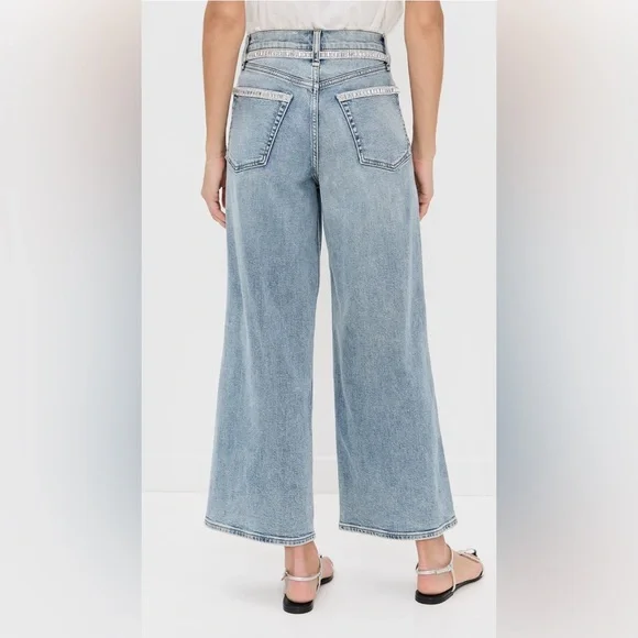 Rag & Bone Andi Embellished Ankle-Length Wide-Leg Jeans in Pacific With Jewel - Picture 9 of 16